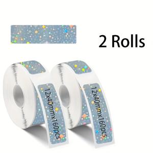 TEMU 실버 레이저 스티커 2롤, 총 320장, 자체 접착 라벨 테이프 - 12mm 너비, 40mm 길이, D30, D32, D35, Q30, Q31, Q32, P15 호환 - 사무실, 선물 포장, 봉투 및 문서 라벨링, 보관함, 스위치, 사무용품 라벨링, 홈 정리에 이상적