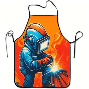 TEMU 노동자 불꽃 아트 프린트 앞치마 1개, 내구성 좋고 세척이 쉬움, 조절식 허리 밴드, 폴리에스터 소재, 주방 요리, 정원 가꾸기, 과수원 수확용, 크리스마스 할로윈