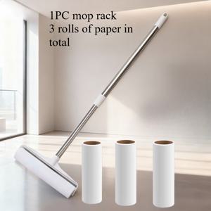TEMU [제모기] 종이 3롤 + 긴 손잡이 걸레형 제모기 1개 4개 세트, 청소 도구, 다양한 상황용, 재사용 및 세탁 가능, 바닥, 소파, 카펫 청소용 - 가정용으로 이상적인 선택