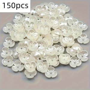 TEMU 10mm 흰색 아크릴 비즈 150개입, 3잎 꽃 모양 - 광택 있는 매끄러운 끝, 내구성이 뛰어나고 가벼운 장식 비즈로, 주얼리 제작에 적합하며 고품질의 장인 정신을 보여줍니다.