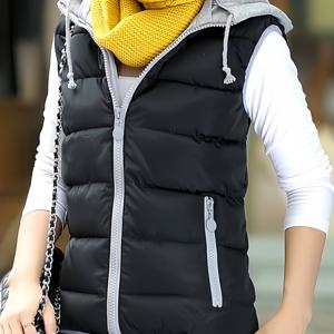 TEMU 가을, 겨울용 패셔너블하고 다재다능한 숏 조끼. 탈부착 가능한 드로스트링 후드, 슬림핏, 따뜻한 지퍼 포켓이 특징이며 여성용 아우터로 완벽합니다.