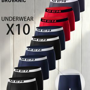 TEMU 남성용 드로즈 팬티 10켤레 랜덤 세트. 솔리드 컬러 4가지 옵션, 레터링 허리 밴드, 편안하고 통기성이 좋으며, 스타일리시하면서도 착용하기 쉬움.