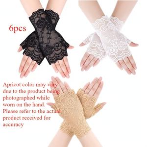 TEMU 여성을 위한 아이스 레이스 장갑 4/6개입, 봄/여름용 경량 통기성, 중년 및 노인을 위한 장식용 긴 반장갑 범용 디자인