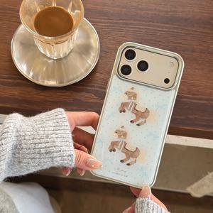 TEMU 은색 테두리 에폭시 수지 나무 말 두 마리 블루 폴카 도트 휴대폰 케이스, Apple iPhone 17 Pro Max/iPhone 16 Pro Max/15 Pro Max/14 Pro/13 호환, 패셔너블한 휴대폰 케이스, 여성용 휴대폰 케이스, 창의적으로 디자인된 휴대폰 케이스