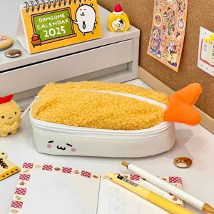 TEMU 새우 모양 지퍼 메이크업 파우치, 부드러운 플러시 화장품 정리함, , 화장품, 소품 수납, 여성, 청소년, 학생을 위한 귀여운 스토리지