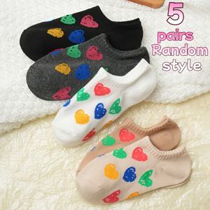 TEMU 5켤레 팩, 여성 여름 신상 컬러풀 하트 패턴 발목 양말, 얇은 크리에이티브 스포츠 통기성 일본 스타일 미끄럼 방지 양말