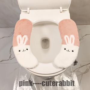 TEMU 토끼 플러시 변기 커버, 가정용 욕실 변기 후크 앤 루프 만화 변기 쿠션, 겨울용 두꺼운 보온 변기 패드