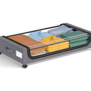 TEMU 2개입/1개입 초대형 15.85 갤런 투명 커버 메탈 서랍 (바퀴 포함) | 옷, 신발, 장난감 보관을 위한 모던 옥스포드 천 수납 상자, 투명 창문 디자인의 다용도 이동식 수납 솔루션, 침대 밑 수납