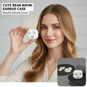TEMU 귀여운 곰돌이 테마 에어팟 케이스, 충격 방지 기능이 있으며 4세대 및 3세대 Pro 모델 모두와 호환됩니다. 이 가벼운 만화 스타일 액세서리는 여행에 적합하며 친구를 위한 선물로 좋습니다.