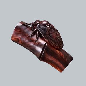 TEMU 진품 보라색 샌달우드 황금 매미 장식품 - 나무 매미 조각상, 전통 중국 수집품 장식, 사무실, 선반, 책상용 - 문인과 애호가를 위한 선물