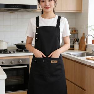 TEMU 일본식 솔리드 컬러 앞치마 - 프렌치 스타일 비대칭 버클 & 조절 가능한 어깨끈. #가정용유틸리티앞치마 #일러스트포켓 #바리스타베이커리작업복 #베이커작업복 #케이터링앞치마