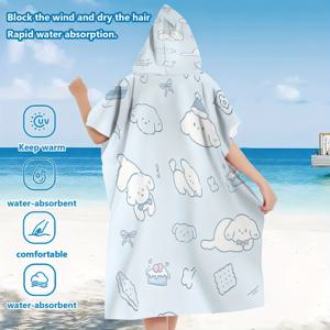 TEMU 귀여운 강아지 패턴 성인용 망토 1개, 만화 프린트 블루 망토 - 후드형 착용식, 부드럽고 편안하며 흡수성 및 속건성 비치 타월, 서핑, 여행, 캠핑, 해변 휴가에 적합, 필수 여름 비치 타월