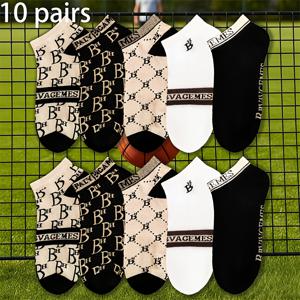 TEMU 10켤레 남녀 공용 크루 삭스, 편안하고 통기성 좋은 짧은 라이너, 빈티지 알파벳 프린트, 피부 친화적인 니트, 캐주얼 데일리, 스포티 스타일, 패셔너블 커플 삭스, 블랙 앤 화이트, 손세탁만 가능