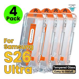 TEMU 삼성 S26 울트라용 먼지&기포 없는 화면 보호필름 [4개입] 원풀링 설치 강화유리 [지문 잠금 해제 지원] 파손 방지&스크래치 방지 9H 경도 부드러운 터치감 간편 설치 키트 뛰어난 게임 경험 섬세한 반응감 블랙 테두리 S26U/S26 플러스/S25FE/S25U/S24U용 신제품