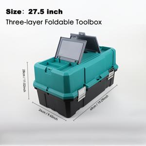 TEMU 23.5/27.5인치 도구 보관함: 휴대용 손잡이가 있는 삼중 접이식 플라스틱 도구함, 다기능 보관 용기, 가정, 사무실, 차량 트렁크, 낚시 시나리오에 적합