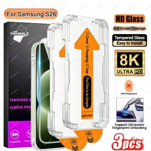 TEMU [신상품] 3개입 HD 자동 정렬 원터치 강화유리 보호필름, 삼성 갤럭시 S22 S22+ S23 S23+ S24 S24+ S24U S25 S25+ S25U S25Edge S25FE S26 S26+ S26U, 삼성 S26Ultra용 낙하방지, 기포 없는 설치