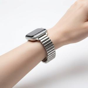 TEMU 여성용 신축성 싱글루프 금도금 스테인리스 스틸 스프링 시계 밴드, Apple Watch용, 애플워치 밴드 38mm 40mm 41mm 42mm 44mm 45mm 46mm 49mm 호환, iWatch 시리즈 6 5 4 3 SE Ultra용