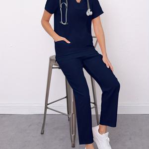 TEMU 여성용 조깅 무광 세트, 신축성 있는 간호사 유니폼 작업복, 주머니가 있는 스크럽, 통기성 있는 신축성 상의와 드로스트링 주머니 바지 세트