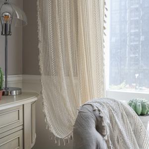 TEMU 1개 크로셰 창문 커튼 - 프린지 트림이 있는 쉬어 패널, 프라이버시, 베이지/브라운/섬유 느낌 질감 (로드 포켓) 거실, 침실, 도어 패널용 - 손세탁 전용, 디자인
