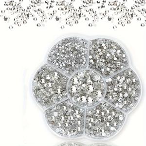 TEMU 라인스톤, 3000개 7가지 사이즈 (1.5-4.8mm) 투명 네일 합성 보석석 실버 페이스 합성 보석석 눈이 있는 합성 보석석 - 작은 유리 네일 스톤 플랫 백 - 공예 네일 아트 의류 신발 가방 DIY 아트용 작은 화이트 라인스톤