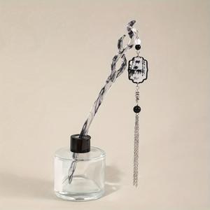 TEMU 여성을 위한 새로운 중국 스타일의 잉크 로터스 프린트 헤어핀, 머리 뒤쪽의 불룩한 헤어스타일에 적합, 한푸, 치파오, 고대 스타일 헤어 액세서리 디자인을 다양하게 특징으로 함, 시원하고 우아한 빈티지 중국 미적을 발산합니다.