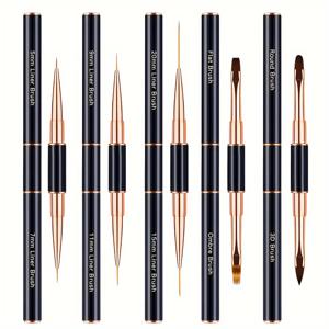 TEMU 네일 아트 브러쉬 세트 - 전문가용 5pcs 양방향 네일 아트 브러쉬 라이너 디테일 파인 브러쉬 디자인 브러쉬 젤 빌더 브러쉬 3D 네일 아트 도구 살롱 홈 매니큐어 네일 아트 도구 키트