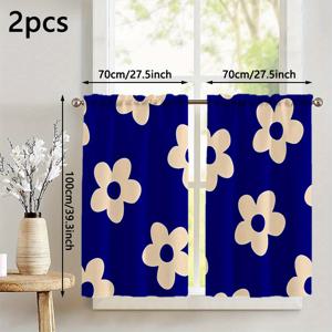 TEMU 파란색 배경에 밝은 색상의 플로럴 프린트 커튼, 폴리에스터 프린트 원단으로 제작되었으며, 거실, 침실, 주방, 욕실, 엔터테인먼트 룸, 카페 등 다양한 장면에 적합합니다.