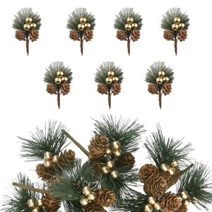 TEMU 크리스마스 트리 화환, 공예 및 장식에 완벽한 모조 소나무 잎과 베리, 골든 베리 소나무 가지, 소나무 모양의 모조 소나무 줄기 7개 세트