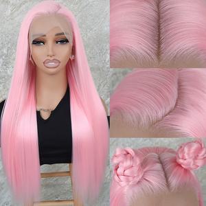 TEMU 롱 핑크 레이스 프론트 가발 - 13x4 열에 강한 합성 직모, 프리-플럭 HD 투명 레이스, 26인치, 일상 착용, 파티 및 메이크업용으로 완벽, 데일리 웨어 가발 | 패션 가발 | 합성 머리 가발, 가발 액세서리