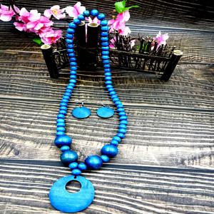 TEMU 1개 기하학적 나무 비즈 단층 탄성 목걸이 펜던트 귀걸이 포함, 빈티지 스타일, 핸드메이드 여성 및 여아 주얼리, 파티, 졸업식, 축제, 데이트, 여름 여행 및 휴일 의상에 적합