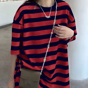 TEMU 패션 여성용 초넓은 라운드넥 티셔츠, 여성용 캐주얼 여름 반팔