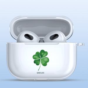 TEMU 심플 패션 클래식 클로버 패턴 플랫 프린트 투명 방탄 무선 이어폰 케이스, 아이폰 4/3/2/Pro 2/Pro용 헤드셋 커버 - 친구, 가족, , 남자친구 선물