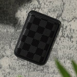 TEMU 럭셔리 패셔너블한 블랙 & 그레이 체크무늬 인조 PU 가죽 자석 카드 홀더 아이폰 16 15 14 프로 맥스용 PU 가죽 지갑 부착물, 1-2장의 카드 보관, 내장 보안 포켓 장착