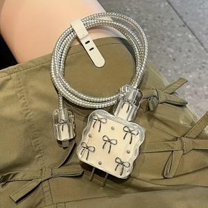 TEMU 아이폰 14 Pro Max 충전기용 5개 은색 리본 데이터 케이블 보호 케이스, 아이폰 13/12/11 충전기 호환, 18/20W 고속 충전 헤드 구부러짐 방지 와이어 정리함, 남자친구/ 선물