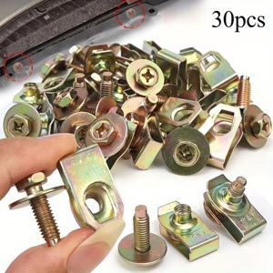 TEMU 30개 자동차 바디 볼트 M6-1.0 및 스퀴즈 U자형 너트 클립 키트, 범퍼 머드가드 라이너 푸시 고정 패스너 키트 엔진 언더커버 섀시용, 대부분의 차량에 적합한 유니버설 스플래쉬 실드 볼트 클립