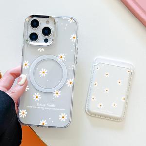 TEMU 폰 케이스: 2025 패션 신상 마그네틱 야생화 패턴 폰 케이스 & 마그네틱 카드 홀더 세트 - 럭셔리 강력 마그네틱 부착, 아이폰 16/15/14/13/12/11 프로 맥스 7 8 플러스 KX1 호환, 1-2장 신용카드/은행카드/ID카드 내장 보안 포켓 2-in-1 보호 콤보