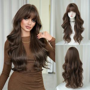 TEMU 여성용 일반 가발, 데일리 파티에 적합, 꿀색 브라운 컬러의 긴 곱슬머리, 고밀도, 앞머리가 있는 풍성한 커피 브라운, 열에 강한 합성 가발, 초보자 친화적, 28.34인치