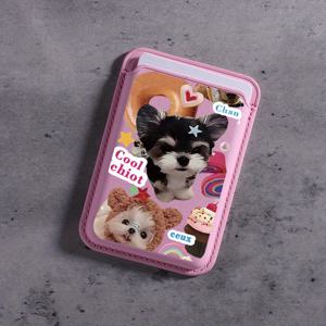 TEMU 아이폰 15, 14, 13, 12 프로 맥스용 귀여운 개 패턴 자석 지갑 케이스 - 귀여운 개 및 컵케이크 스티커가 있는 초박형 인조 가죽 디자인, 1-3 개의 신용 카드 또는 신분증을 보관할 수 있습니다, ID 홀더 | 재미있는 액세서리 | 내구성 있는 지갑