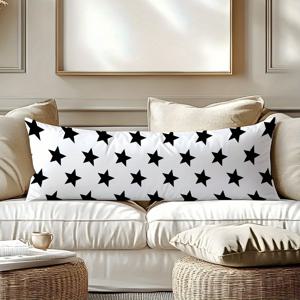 TEMU 1개 모던 블랙 스타 기하학 디자인 테마, 3D 디지털 프린팅 원단으로 제작된 오버사이즈 베개커버. 부드럽고 편안하며 피부에 친화적인 소재, 침실, 게스트룸, 호텔에 적합. 발렌타인데이, 생일, 크리스마스 선물 또는 로맨틱한 선물로 이상적