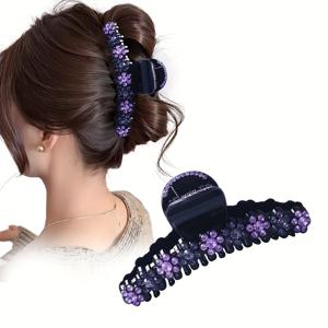 TEMU 1개 반짝이는 라인스톤 헤어 클로우, 우아한 PVC 헤어 클립, 패셔너블 스타일을 위한 대형 샤크 클립 헤어핀, 14세 이상을 위한 솔리드 컬러 헤어 액세서리 세트