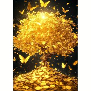 TEMU JOZYSH 프레임리스 30 * 40cm/11.8 * 15.7인치 황금 나무 1개, 11CT/14CT 프린팅 십자수 DIY 키트, 성인 및 초보자용 휴식 및 DIY 십자수 자수 세트, 침실 및 거실 벽 장식용으로 완벽. 포함된 선물: 프린팅 캔버스, 바늘, 실, 도안, 설명서