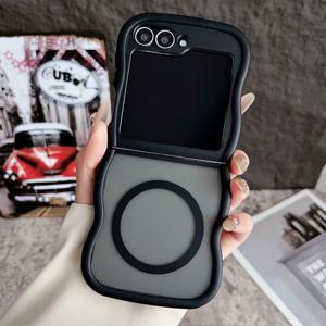 TEMU Z 플립 대형 웨이브 마그네틱 내부 케이스, 풀커버 낙하 방지 보호 커버, 창의적이고 심플한 니치 디자인, 삼성 갤럭시 Z 플립3, Z 플립4, Z 플립5, Z 플립6, Z 플립7 호환