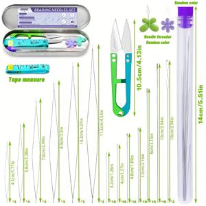 TEMU 86피스 비즈 바늘 세트, 6가지 사이즈 빅아이 시드 비즈 바늘, 롱 비즈 바늘, 비즈 바늘, 유연한 비즈 바늘, 주얼리 제작용