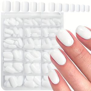 TEMU 여성 및 네일 살롱, 가정용으로 적합한 완벽 커버형 인조 손톱을 위한 간편한 솔리드 화이트 색상의 짧은 사각형 기본 네일 팁 144개 세트