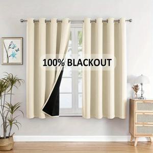 TEMU 방을 어둡게 하는 100% 햇빛 가리개 커튼 2개. 단색 폴리에스터 소재, 코팅된 안감, 가벼운 무게, 걸이용 상단 구멍 포함, 현대적인 로맨틱 스타일, 침실, 식당 등에 적합