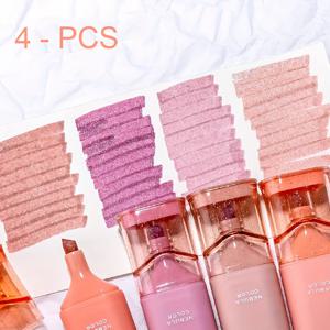 TEMU 4색 퀵 드라이 글리터 하이라이터 세트 - 물성 잉크로 번짐 방지, 필기, 계획, 다이어리 쓰기에 적합 - 핑크 및 퍼플 색상 포함 - 멀티컬러 글리터 펜