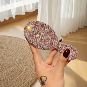 TEMU 스파클링 - 스칼프 마사지기가 장착된 미니 휴대용 헤어 브러시 - 일반 모발용 장식 빗, 골드/핑크/레드/그린, ABS 플라스틱 핸들 & 나일론 브리스틀, 화려한 헤어 케어 액세서리