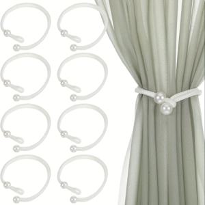 TEMU 8pcs 조절 가능한 회색 로프 커튼 타이백, 진주 버클 포함 - 집, 사무실, 호텔 창문 드라퍼리, 커튼 액세서리용 우아한 장식 홀더