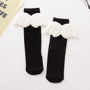 TEMU Knee-High 양말 봄/가을 여아용 하이 삭스 아기 날개 공주 만화 미드 삭스