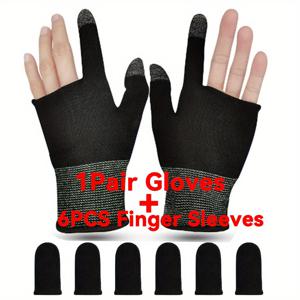 TEMU 1쌍 게이밍 장갑 + 땀 방지 손가락 슬리브 6개 세트, 초슬림 터치스크린 아이패드/휴대폰용 엄지 및 손가락 슬리브